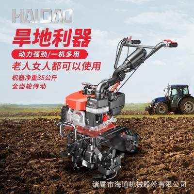 海道微耕機汽油小型松土機翻地機多功能手推旋耕機耕地除草開溝器